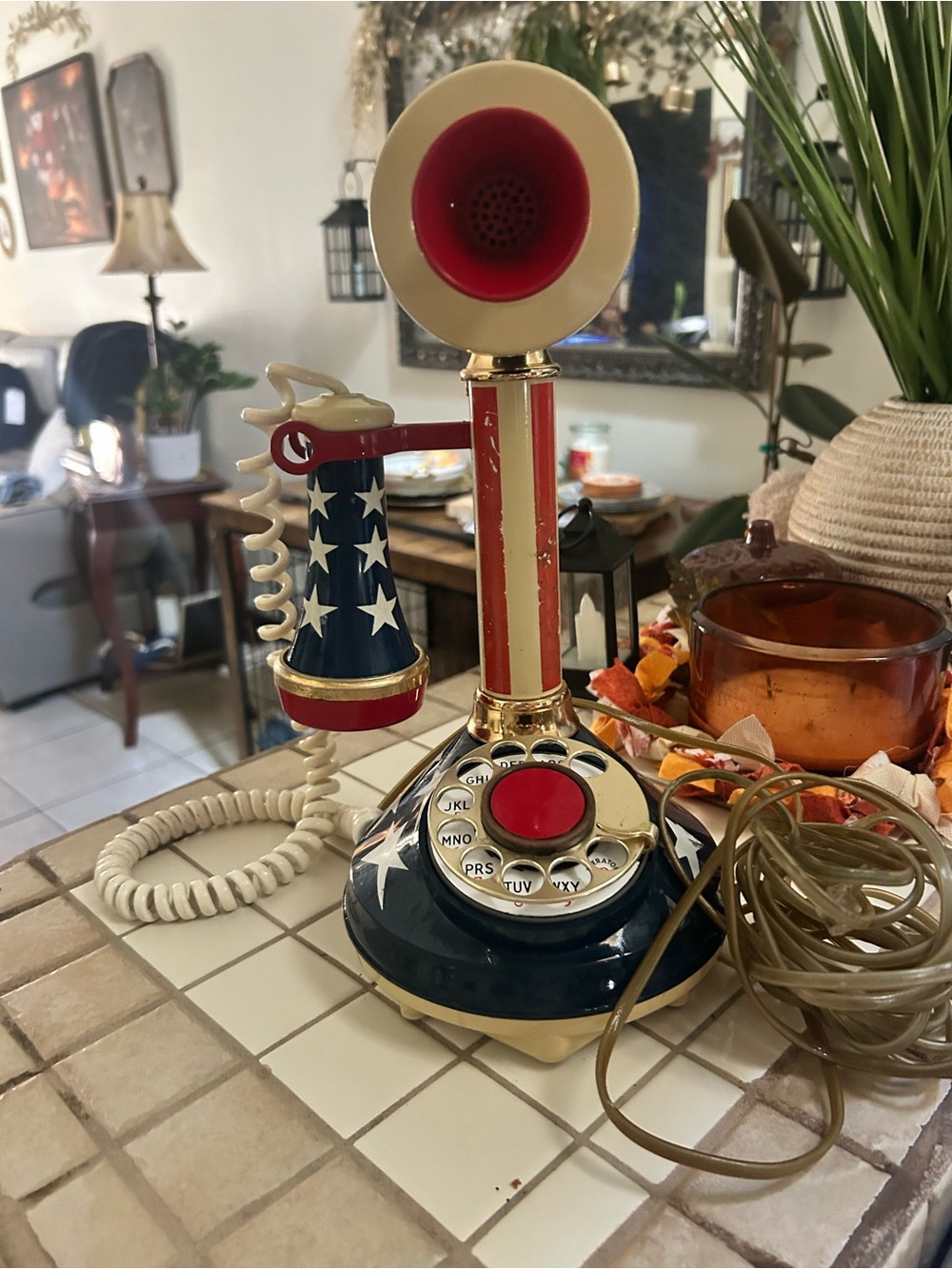 Patriotic Vintage-Style Candlestick Telephone - Red, White & Blue